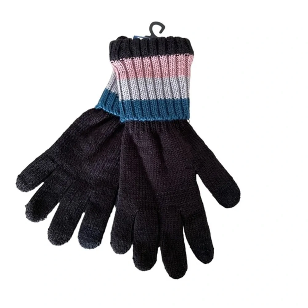 Winter TEXTING gloves, ladies one size in black with pink, teal, gray.
